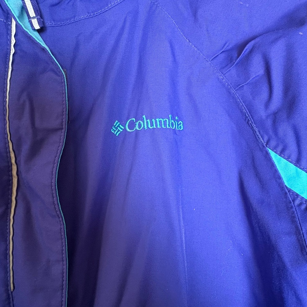 Columbia Boys Omni-Tech Ski Jacket Blue Teal Hooded Rain Coat Med Grow System - Picture 2 of 12